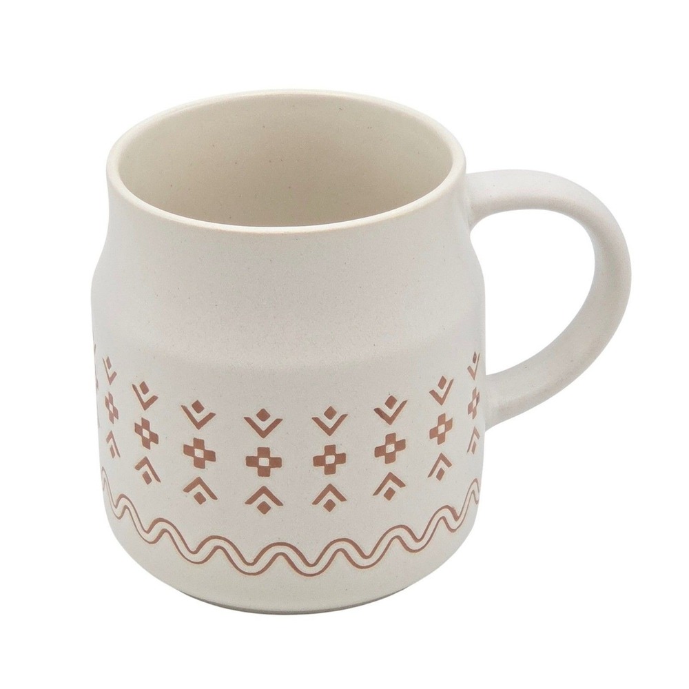 Aztec Stoneware Coffee Mug Cream 18oz Rustic Boho Tribal by Tabletops Unlimited